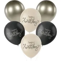 Folat - Crème noir ballonnen happy birthday - 6 stuks