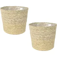 Ter Steege Plantenpot - Set van 3x stuks - beige - gevlochten zeegras - 26 x 23 cm - plastic binnenkant