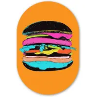 MuchoWow Muurovaal 60x90 cm - Ovale wanddecoratie Hamburger - Kleurrijk - Speels - Ovalen schilderij - Muurdecoratie woonkamer - Kamer decoratie - Schilderijen - Wandcirkel