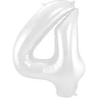 Folat - Folieballon Cijfer 4 Wit Metallic Mat - 86 cm