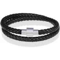 Memphis leren wrap armband Zwart Zilver-22cm