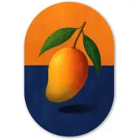 MuchoWow Muurovaal 60x90 cm - Ovale wanddecoratie Mango - Vlakken - Bladeren - Oranje - Ovalen schilderij - Muurdecoratie woonkamer - Kamer decoratie - Schilderijen - Wandcirkel