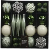 Décoris Kerstballen mixbox 46-delig | glanzend/mat/glitter | groen/wit