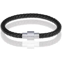 Memphis armband leer met edelstaal Zwart Zilver-19cm