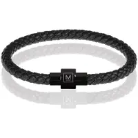 Memphis armband leer met edelstaal Zwart-23cm