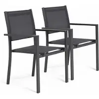 Oviala - Set van 2 grijze aluminium en textileen tuinstoelen - Nice