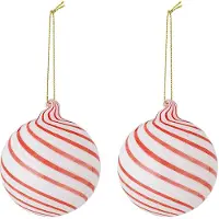 Bloomingville Kerstbal glas rood Zwirl - 2 stuks