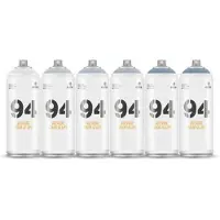 Montana Colors MTN94 spuitbussen pakket - 6x Warme grijstinten - Lage druk, matte afwerking graffiti spuitverf - 400ml