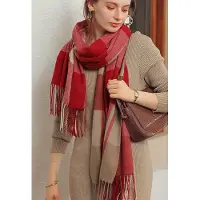 Karma Sjaal, dames, winter, geruit, lang, zacht, kwastjes, kunstkasjmier, wikkeldoek , zacht op de huid , rood