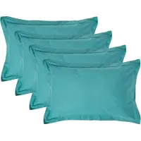 Homescapes Kussensloop 50x75 cm met Rand (Oxford) Set van 4 – Petrol – 100% Egyptisch Perkal Katoen – 200 TC