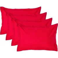 Homescapes Kussensloop 50x75 cm met Rand (Oxford) Set van 4 – Rood – 100% Egyptisch Perkal Katoen – 200 TC
