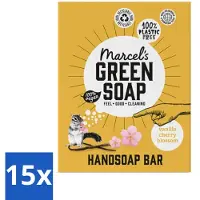 Marcel's Green Soap 15 x - Handzeep Bar - Vanille & Cherry Blossom - Krachtige werking - 90 gr - Voordeelverpakking - 15 stuks
