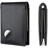 INF Slanke RFID-blokkerende portemonnee met AirTag-houder - Herenportemonnee van leer met twee vouwen Black