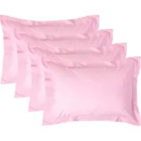 Homescapes Kussensloop 50x75 cm met Rand (Oxford) Set van 4 – Roze – 100% Egyptisch Perkal Katoen – 200 TC