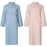 Lunatex - 2 klassieke dames nachthemden 643778 met knoopsluiting - warm flanel - blauw en roze - maat L