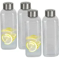 Urban Living Waterfles/drinkfles Vertigo - 4x - glas - transparant - met RVS dop - 750 ml