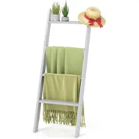 Costway Handdoekenrek met plafondhouder, 4-traps handdoekstandaard, wandmontage, ladderrek, belastbaar tot 50 kg per trede, voor badkamer, slaapkamer, 128 cm, grijs