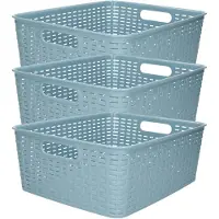 PlasticForte Opbergmand - 3x - Kastmand - rotan kunststof - ijsblauw - 12 Liter - 30 x 37 x 13 cm