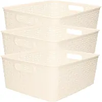 PlasticForte Opbergmand - 3x - Kastmand - rotan kunststof - creme wit - 12 Liter - 30 x 37 x 13 cm