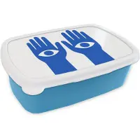 MuchoWow Broodtrommel Blauw - Lunchbox Handen - Twee - Ogen - Blauw - Brooddoos 18x12x6 cm - Brood lunch box - Broodtrommels voor kinderen en volwassenen