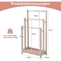 Costway Handdoekenrek vrijstaand, handdoekhouder hout met 3 handdoekstangen & onderste plank & kantelbeveiliging, droogrek bruin voor badkamer, hotels (wit)