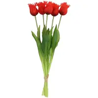 DK Design Kunst tulpen boeket - 5x stuks - rood - real touch - 46 cm - levensechte kunstbloemen