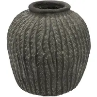 DK Design Bloemenvaas kruik model - graan relief - klei grijs - 26 x 27 cm - rustieke vaas
