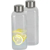 Urban Living Waterfles/drinkfles Vertigo - 2x - glas - transparant - met RVS dop - 750 ml