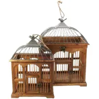 MEA Vogelkooi Set – Hout – 34×26×47 cm – Set van 2 – Decoratief & Stijlvol
