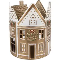 Clayre & Eef Waxinelichthouder Huis Ø 18x22 cm Beige Metaal