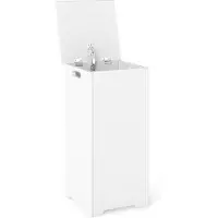 Costway Wasmand vrijstaand, houten wasverzamelaar met deksel en tas, opbergkast badkamer, badkamerkast, wit