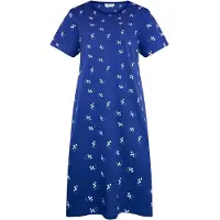 Gaubert Essential Dames Nachthemd Korte Mouw - Premium Gekamd Katoen - All-Over Print Bloemetjes - Blauw - Maat L - GB-6808