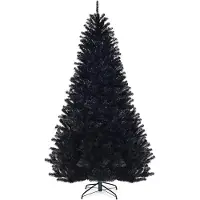 Costway Zwarte Kunstkerstboom 225 cm - Kunststof Kerstboom - met PVC 1258 Takken - kunstboom voor Kerstmis en Halloween