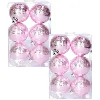 COSY&TRENDY Cosy & Trendy cirkel motief kerstballen - 2x - roze - Dia 6 cm - kunststof - Kerstboomversiering