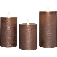 Anna's Collection Oplaadbare led kaarsen 7,5 x 10 cm, 12,5 cm, 15 cm | Brons | Bewegende vlam | 3 stuks
