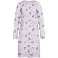 Gaubert Essential Dames Nachthemd Lange Mouw - Premium Gekamd Katoen - All-Over Print Big Hearts - Roze - Maat L - GB-6802