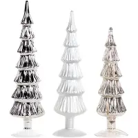 Goodwill Kerstboom Glas Zilver-Wit-Champagne H 28.5 cm Voordeelaanbod Set van 3 Stuks