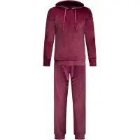 Gaubert Dames Velours Fluweel Huispak Met Capuchon - Loungeset - Joggingpak - Trainingspak - Loungewear Dames - Bordeaux Rood - Maat M - 2602