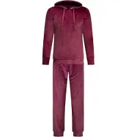 Gaubert Dames Velours Fluweel Huispak Met Capuchon - Loungeset - Joggingpak - Trainingspak - Loungewear Dames - Bordeaux Rood - Maat L - 2602