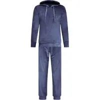 Gaubert Dames Velours Fluweel Huispak Met Capuchon - Loungeset - Joggingpak - Trainingspak - Loungewear Dames - Navy Blauw - Maat L - 2602