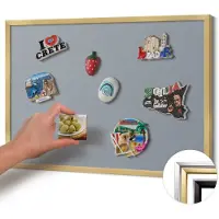 Wallfluent - Grijs Magneetbord in Effen Kleuren - 60 cm x 40 cm - Magneetbord met Gouden Frame - Grijze kleur - Magnetisch Bord Kindvriendelijk - Magnetisch Bord Rechthoekig - Memobord Magnetisch