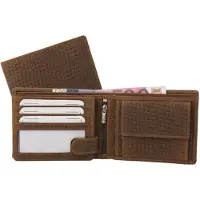 Houtkamp Heren Billfold Portemonnee – Echt Leer – Bruin met Vlechtpatroon