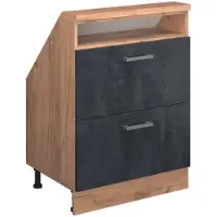 Vicco R-Line Keukenkast voor schuine wand – 60 cm met 2 laden Zwart beton/goud eiken