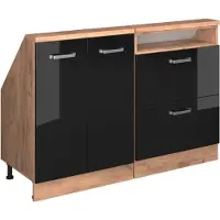 Vicco R-Line Keukenkast voor schuine wand – 120 cm Set van 2 Eiken hoogglans zwart/goud