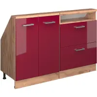 Vicco R-Line Keukenkast voor schuine wand – 120 cm Set van 2 Rood hoogglans/gouden eik