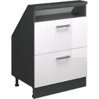 Vicco Keukenkast voor schuine wand R-Line Wit Hoogglans 60 cm met 2 laden, Model 58220