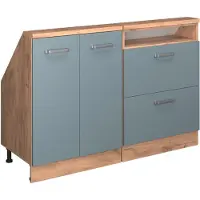 Vicco R-Line Keukenkast voor schuine wand – 120 cm Set van 2 Blauw-grijs/gouden eik