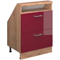 Vicco R-Line Keukenkast voor schuine wand – 60 cm met 2 laden Rood hoogglans/gouden eik