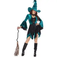 Coppens Heksenjurk velvet groen - 95% polyester 5% elastaan - Halloween kostuums | Maat 36