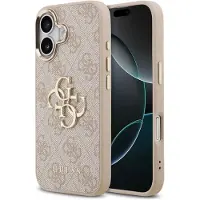 GUESS 4G Metal Logo Backcover voor de Apple iPhone 17 - Gold Edge - Pink